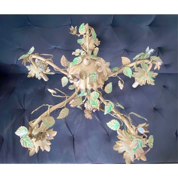 Pastel Pink, Blue and Mint Shabby Chic Florence Style Chandelier, 1960s Wrought - Picture 11 of 14